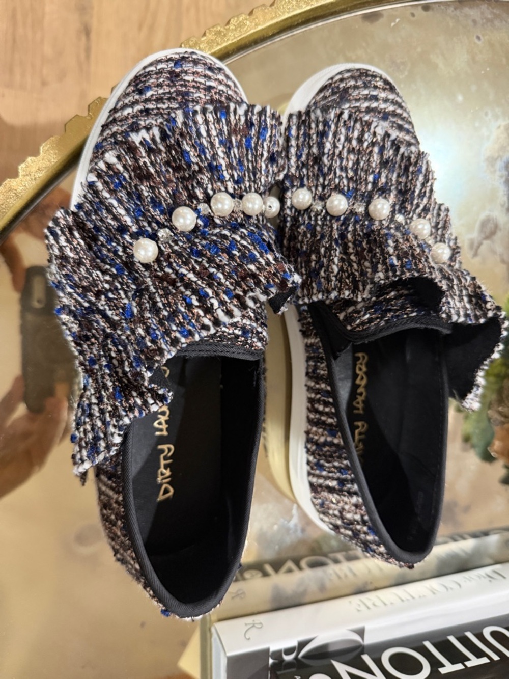 Chinese laundry tweed slip on sneakers